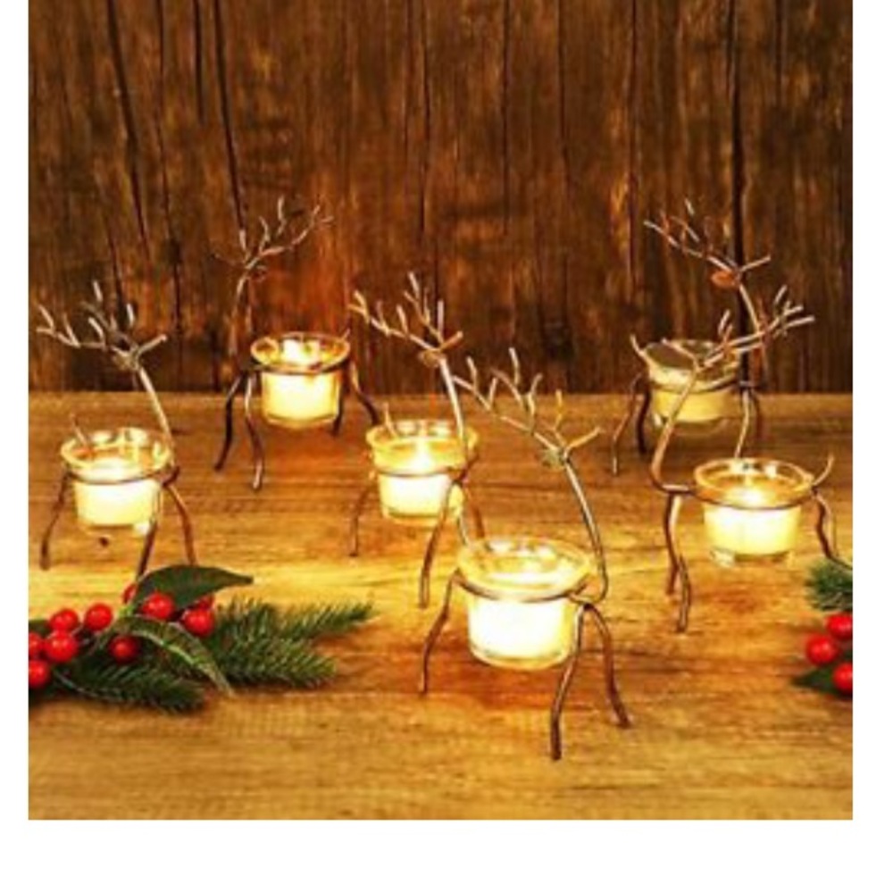 Set of 4 Metal Reindeer Elk Tea Light Candle Votive Holders Table Decor Bronze
